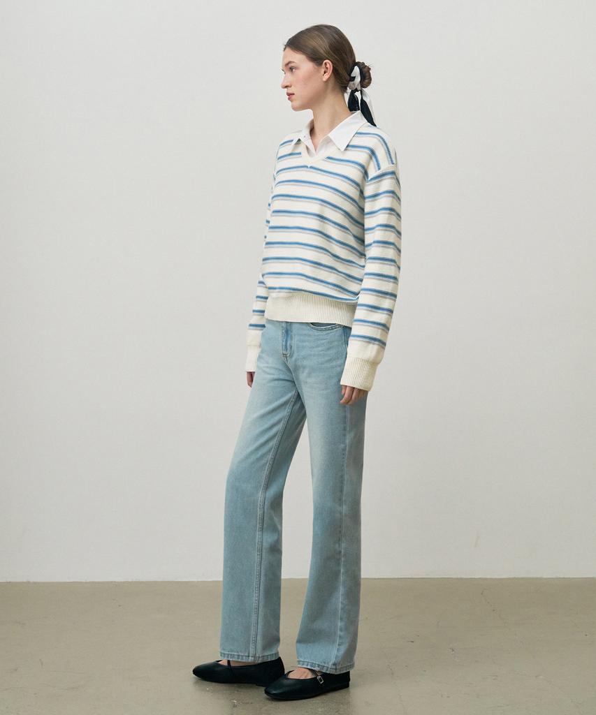 Deuloupisumeon Ripple Stripe Cotton V-Neck Knit [Black]