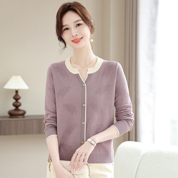 

New Small Fashion Jacquard Pattern Short Sweater Crew Neck Knitted Sweater Women s Cardigan Jacket XL фиолетовый