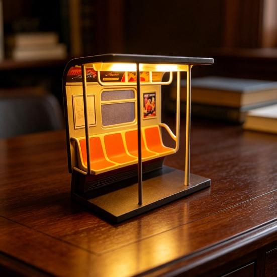 New York Train Lamp Retro LED Ambient Light with Hidden Button 3D Printed Desktop Night Light for Shelf Nightstand Decor