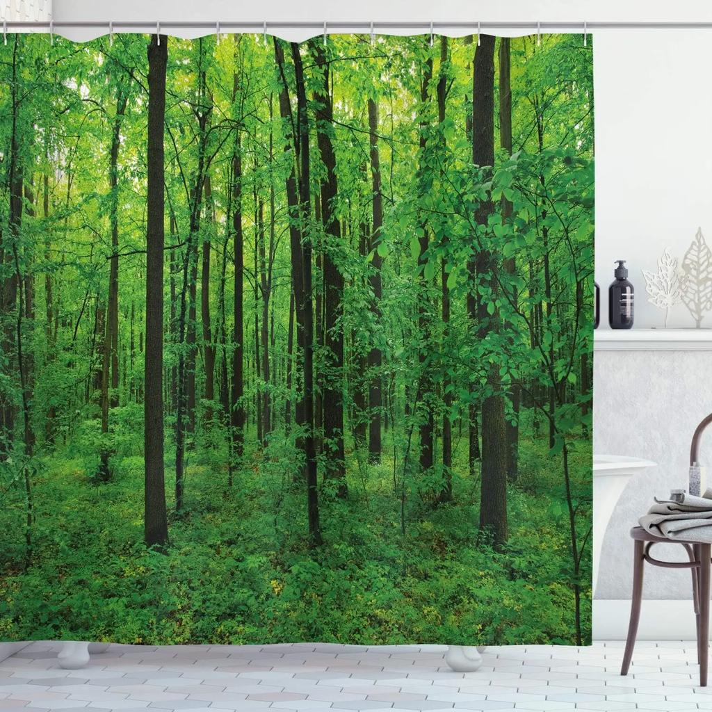 Unframed Bamboo Zen Shower Curtain Green Nature Forest Stone Spa Candle Summer Tropical Bamboo Forest Orchid Bathroom Decor With