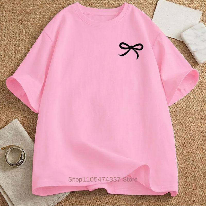 Minimalist Bow Printed Tshirts For Unisex Summer Casual Fashion Korean Style Streetwear Tops Crew Neck Short Sleeve Tshirts
