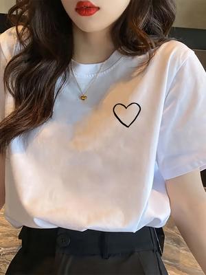 WomenS Casual Heart Print TShirt Harajuku Short Sleeve Casual Womens Tshirt Clothing Street Tops Tees Aesthetic Clothes