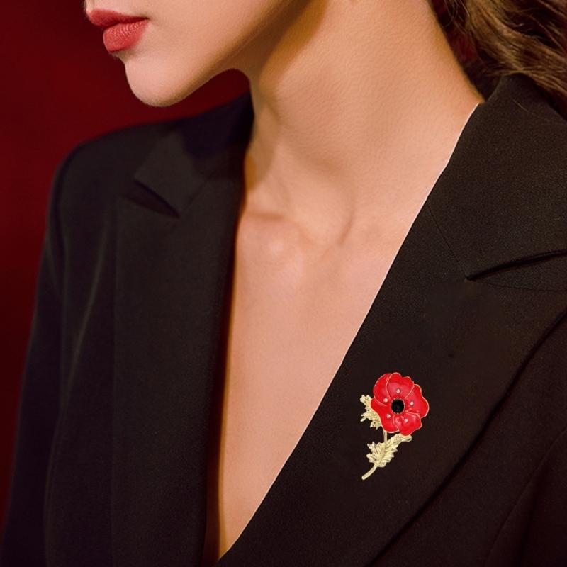 Enamel Poppies Flower Brooch Unisex Plant Pin Elegant Banquet Party Lapel Pin Accessory Gift for Fashion Forward Women