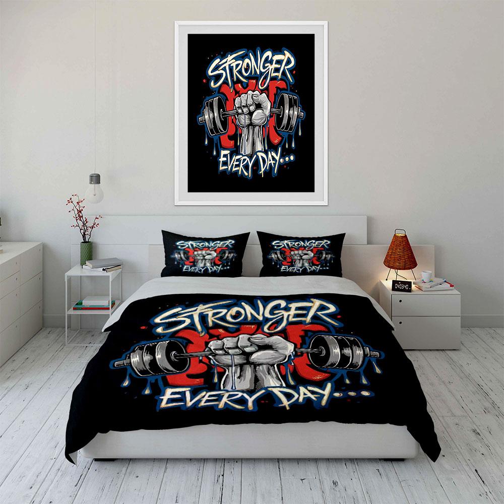 Stronger Every Day Gym Print Bedding Duvet Cover Set Duvet Cover Pillowcases (1*Duvet Cover 2*Pillowcases, without duvet insert)
