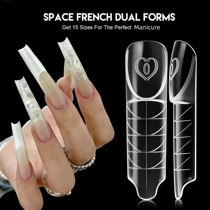 30/60/70/150Pcs Space Hollow French Crystal Extension 3D With Scale Nail Dual Forms Nail Mold Reusable Uv Glue Nail Extension