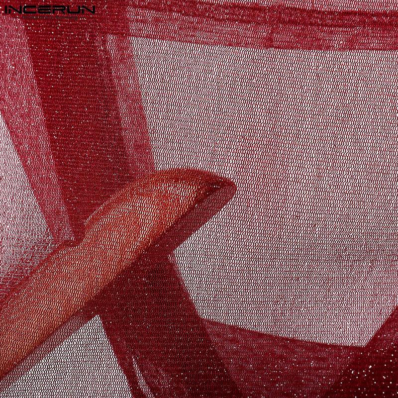 INCERUN Men Sleeveless Glitter Mesh See Through Cropped Hooded Tank Tops Partywear