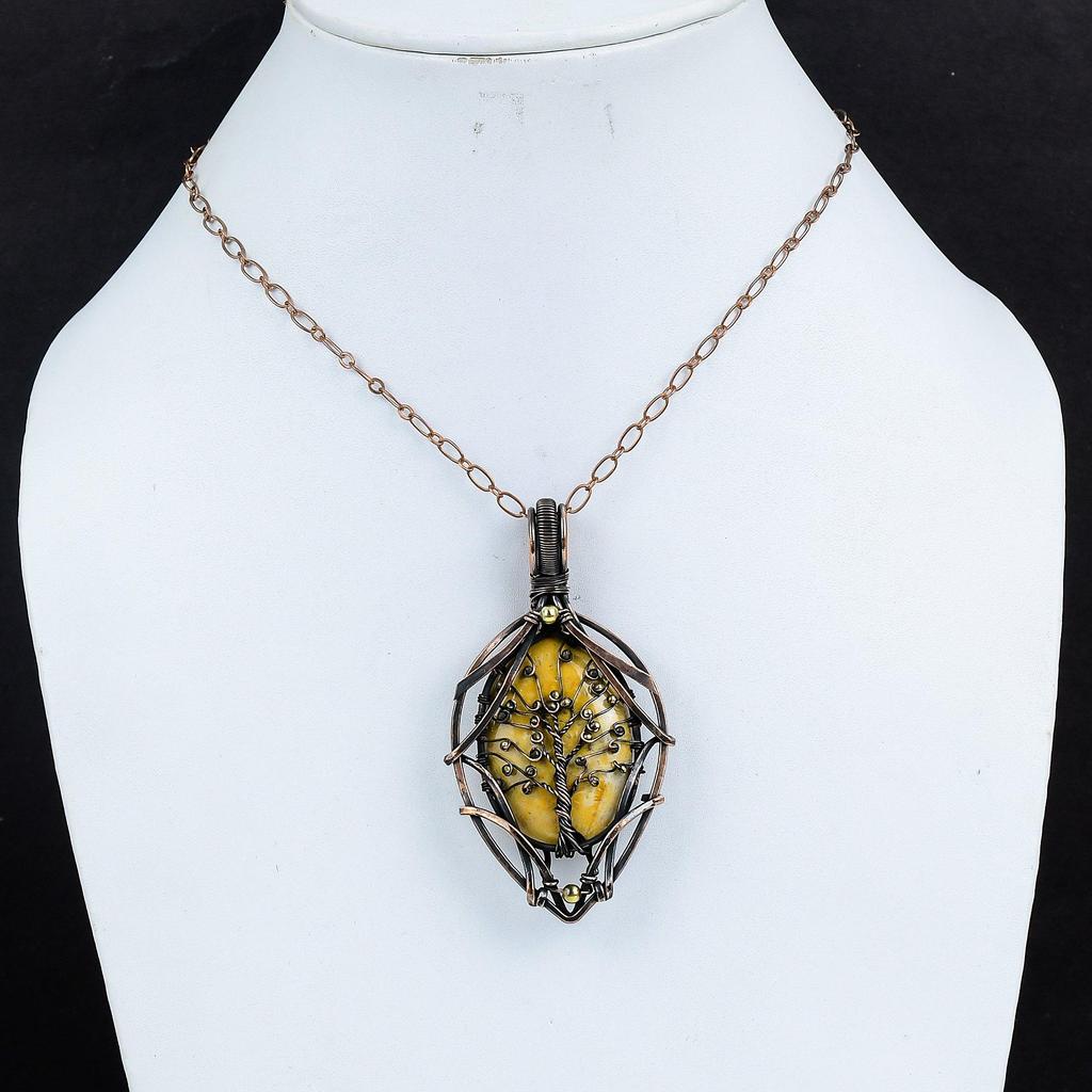 Tree Of Life Fossil Coral Pendant Copper Wire Wrapped Pendant Tree Of Life Jewelry Handmade Gemstone Pendant Copper Jewelry Gifts For Mother