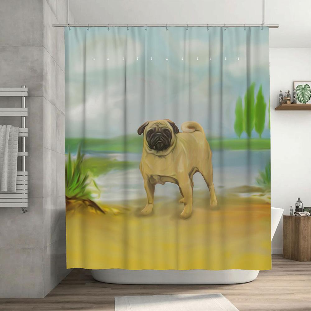 New Arrival Bathroom Decor Soft Luxurious Shower Curtain with Dog Print Waterproof Fabric for Bathrooms Home Decoration