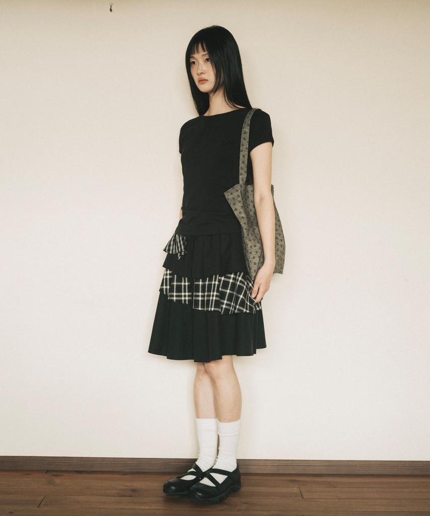 Ohesio Cancan Layered Skirt, Black Check