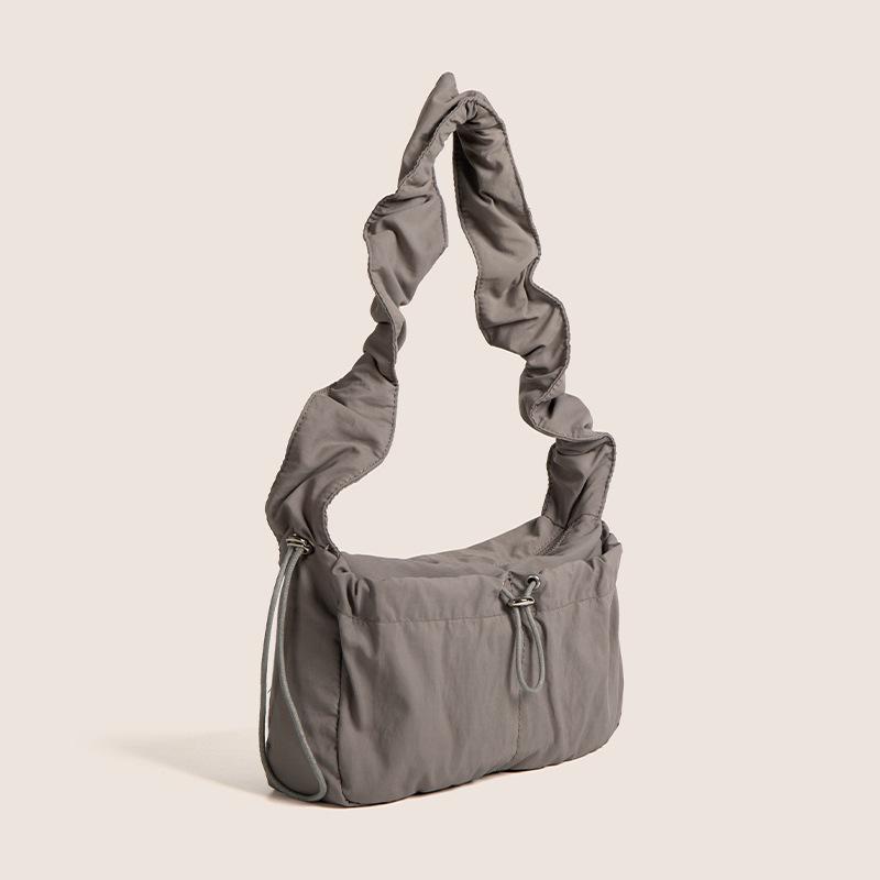 Korean Pleated Retro Lace Drawstring Nylon Crossbody Tote Bag