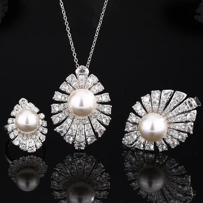 Jewelry Copper Bottom Gold-Plated White Pearl Simple Set 14-12Mm