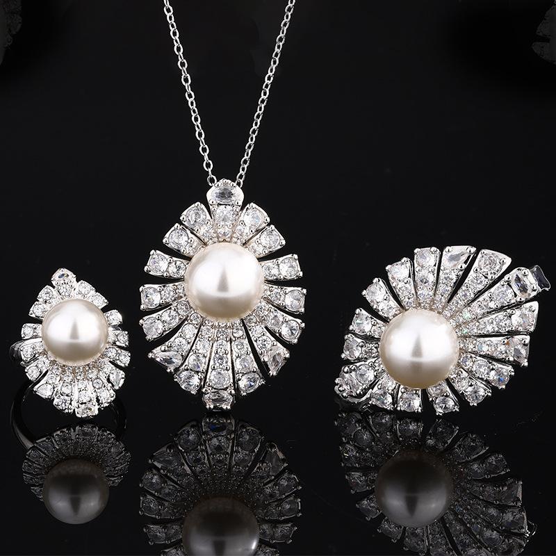 Jewelry Copper Bottom Gold-Plated White Pearl Simple Set 14-12Mm