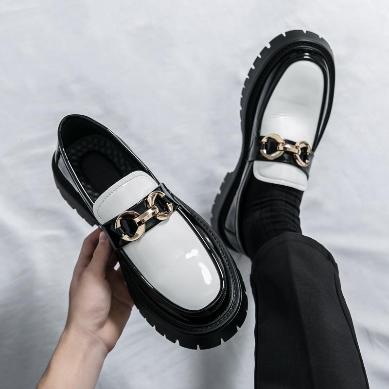 Business Dress Men s Horse Tip Buckle Casual Men s Shoes Trend Blue Glossy Muffin Heel 38