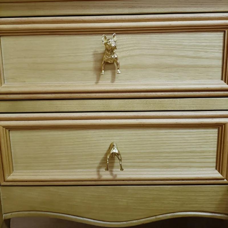 Brass Dog Head Cabinet Door Knobs Gold Dog Tail Drawer Pulls Light Luxury Solid Simple Drawer Wardrobe Door