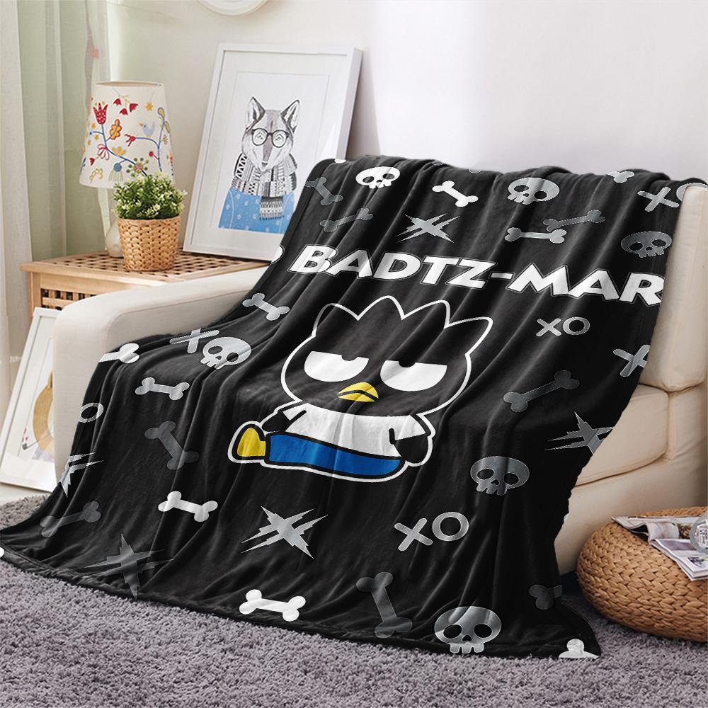 1PC Badtz-Maru Print Flannel Blanket, High Quality All Seasons, Home Decor, Warmth and Comfort, Perfect for Christmas Gifts
