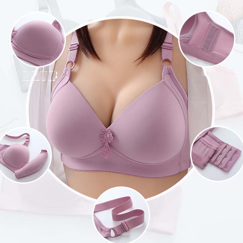 Thin Women's Bra Solid Color Simple Casual Style Comfortable Gather Anti-sagging Underwear Without Steel Ring Large Bra Lightweight Breathable