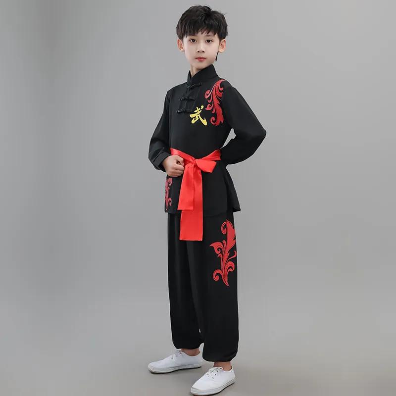 Children's Chinese Style Martial Arts Uniforms Stretch Cotton Practice Uniforms Long-sleeved Martial Arts Hall Boys and Girls Tai Chi Kung Fu Costumes
