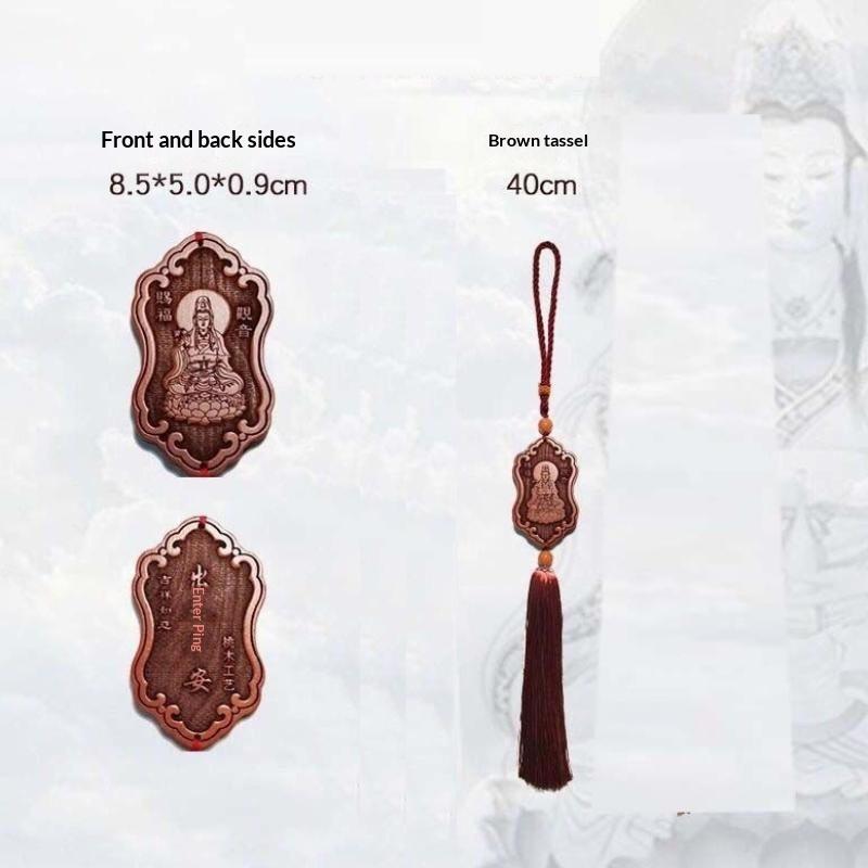 Holz geschnitztes Guanyin Ornament Chinesischer Traditioneller Pfirsichholz Auto Anhänger Alles Gute Rückspiegel Innenraum Holz Kunst Handwerk