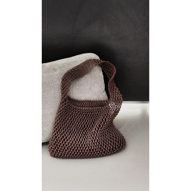 

Wax rope woven tote bag YP new niche shoulder armpit bag trendy hollow beach handwoven bag 40*10*30cm кавовий