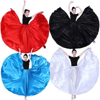 Dámská výkonnostní sukně Vysoký elastický pas Jednobarevný plisovaný Super velký lem Saténová Dlouhá španělská sukně Swing Dancing Sukně Břišní tanec