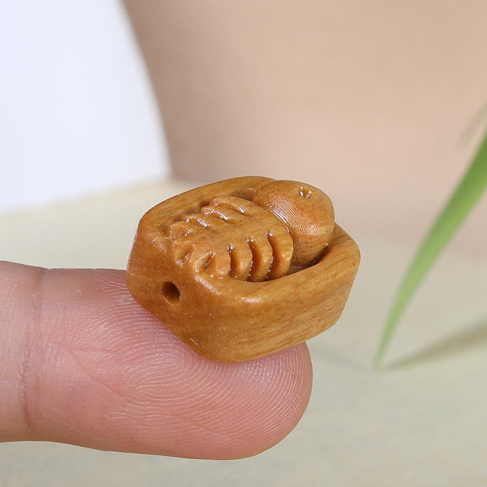 Green Sandalwood Carved Fish Bones Charm Bracelet & Keychain Pendant