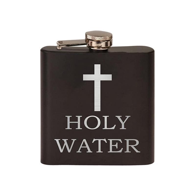 168 ml Weihwasserflasche mit Kreuzmuster, schwarzer Flachmann, Edelstahl-Flachmann, Flachmann für Alkohol, Whisky, Flachmann mit Schraubverschluss