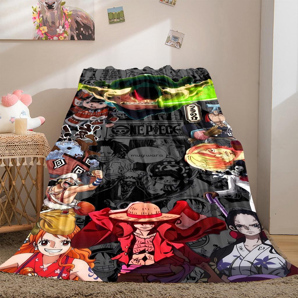 One Piece Anime Puzzle Print Blanket Warm Comfortable Flannel Cover For Bedrooms, Sofas, Beds, Chairs LXR178