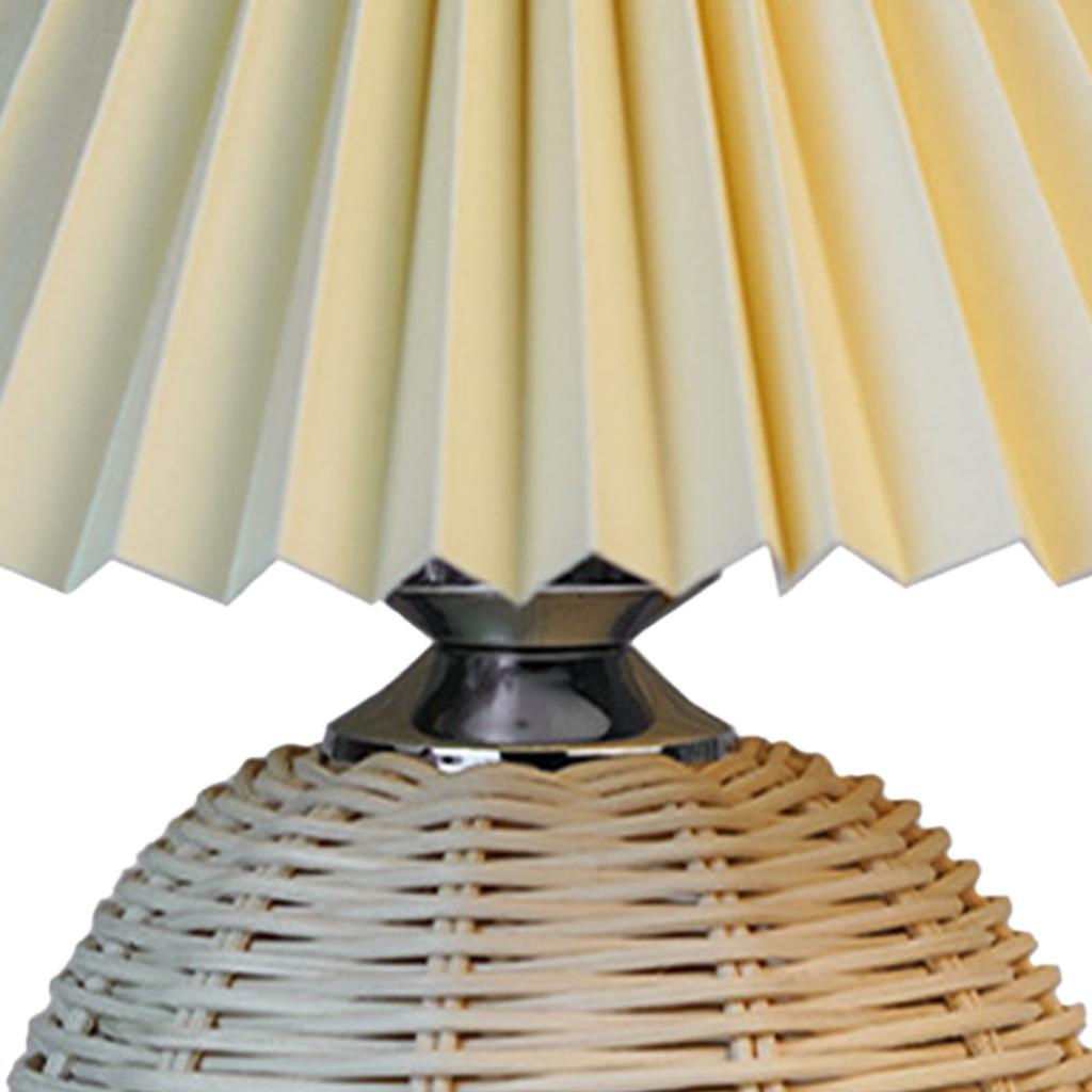 Lampă de masă mică, stil plisat, bază din ratan, 3 iluminare colorată, lampă de noptieră nordică pentru