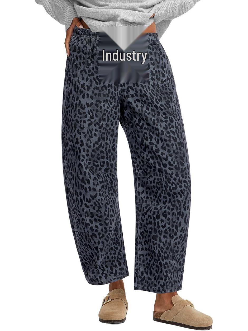2025 Spring/Autumn High-Waisted Wide-Leg Leopard Print Elastic Pants Large