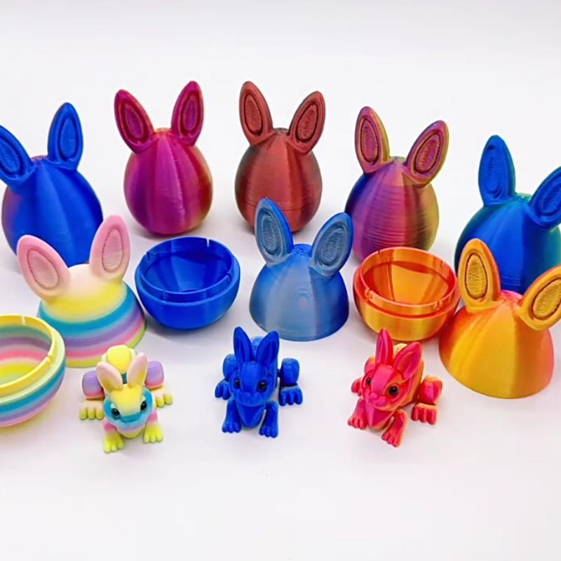 Model 2pc/Set 3D Printed Cute Bunny Eggs Ornament Animal Easter Rabbit Home Desktop Ornament Happy Easter Party for Kids Gift