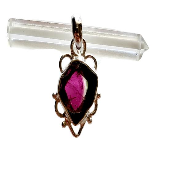 Natural Rosy Watermelon Tourmaline Gemstone 925 Sterling Silver Pendant, Gift035