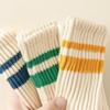 Striped Two-bar Socks, Women's Mid-calf Socks, Autumn and Winter Trend, Solid Color, College Style, Pile Socks, Sports and Casual Women's Socks