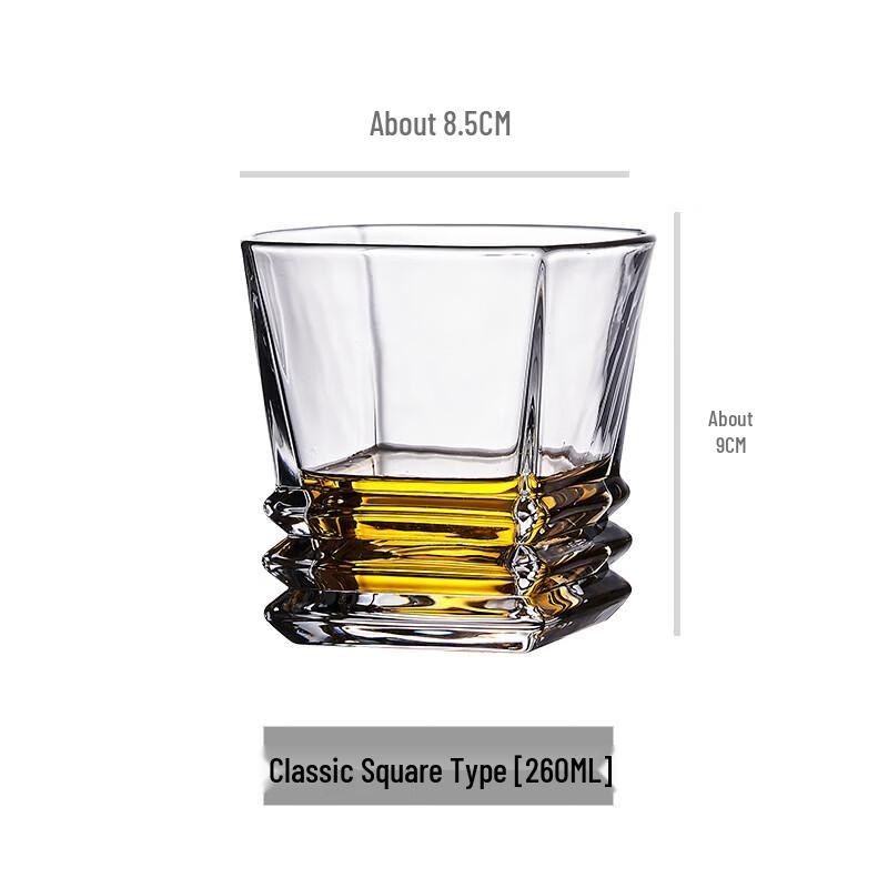 LISM European Crystal Square Whiskey Glasses Set (260ml, Set of 2)