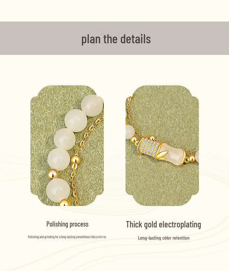 Xingcheng S925 Hetian Jade Bamboo Double Bracelet - Chinese Niche Style Jewelry