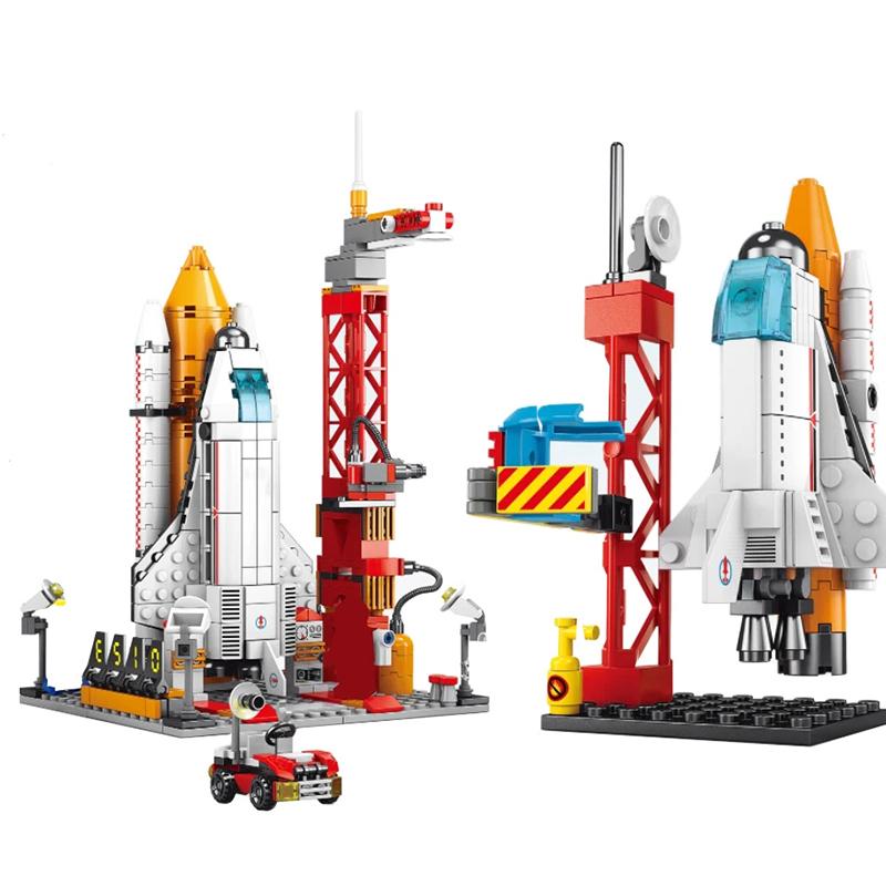 Space Rocket Launching Model Building Blocks City Aerospace Space Station Shuttle Ship Astronaut Bricks Toys Children