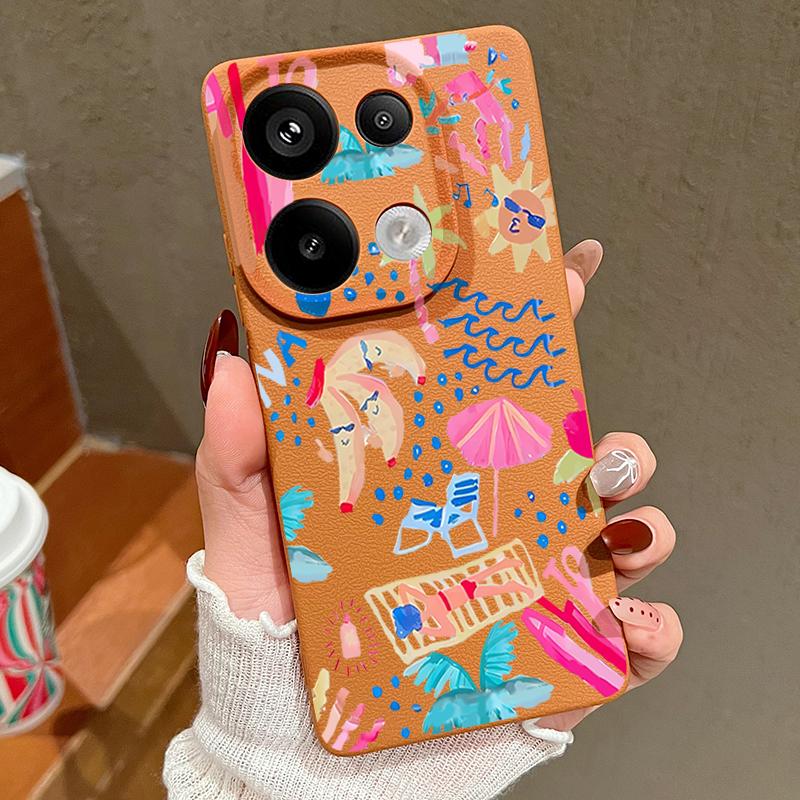 Kreslený pouzdro na malování na dovolenou pro Xiaomi Redmi Note 14 13 Pro 5G 4G 12 11 Funda Xiaomi 14T 13T 11T Pro Silikonový kryt s koženou texturou