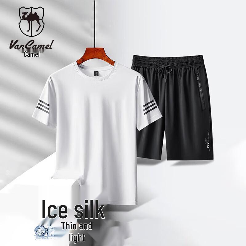 VANCAMEL Men s Ice Silk T-Shirt  Shorts Set 2XL
