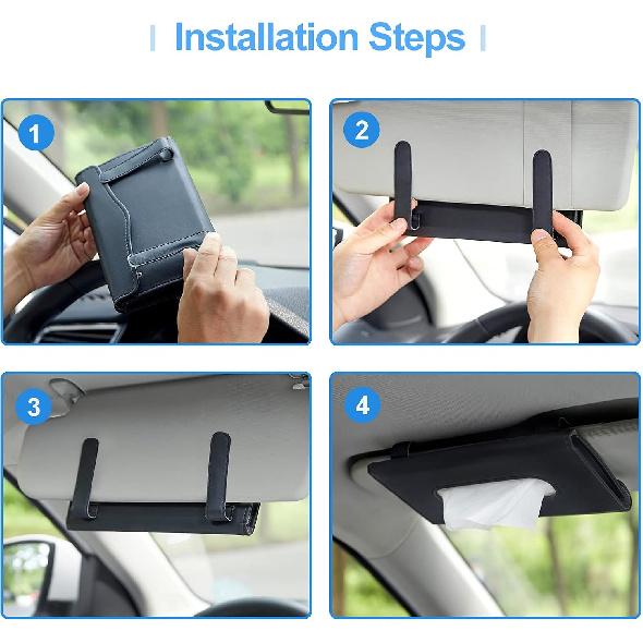 Car Tissue Holder, Upgraded Version Hanging Tissue Holder In Car, Premium PU Leather Car Napkin Holder For Universal Auto, Easy Use (Black)