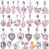 Romantic Pink Color Charms Bead 925 Silver CZ Zircon Love Heart Pendants Fit Original Bracelet DIY Jewelry Gift