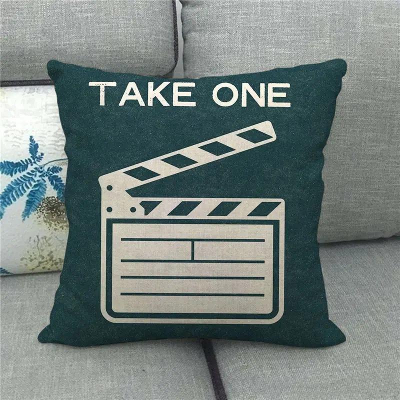 Vintage Cinema Movie Theme Pillow Cover Cushion Cover Film Throw Pillow Case For Home Theater Sofa Decor Peach Skin 1 Pc 40X40