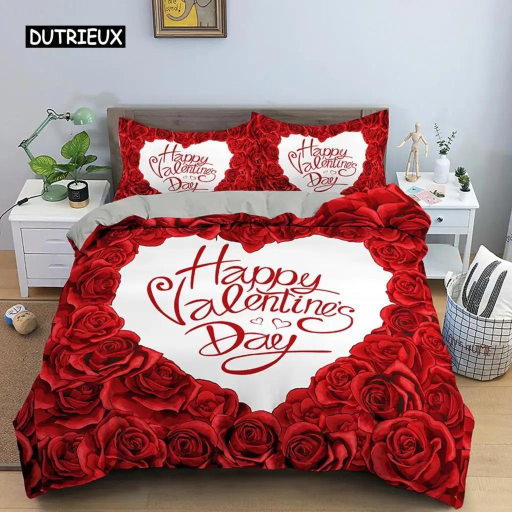 3D Rose Heart Bedding Set Nordic Duvet Cover 150x200 220x240 King Size Quilt Cover Modern Cat Wolf Print Pillowcase