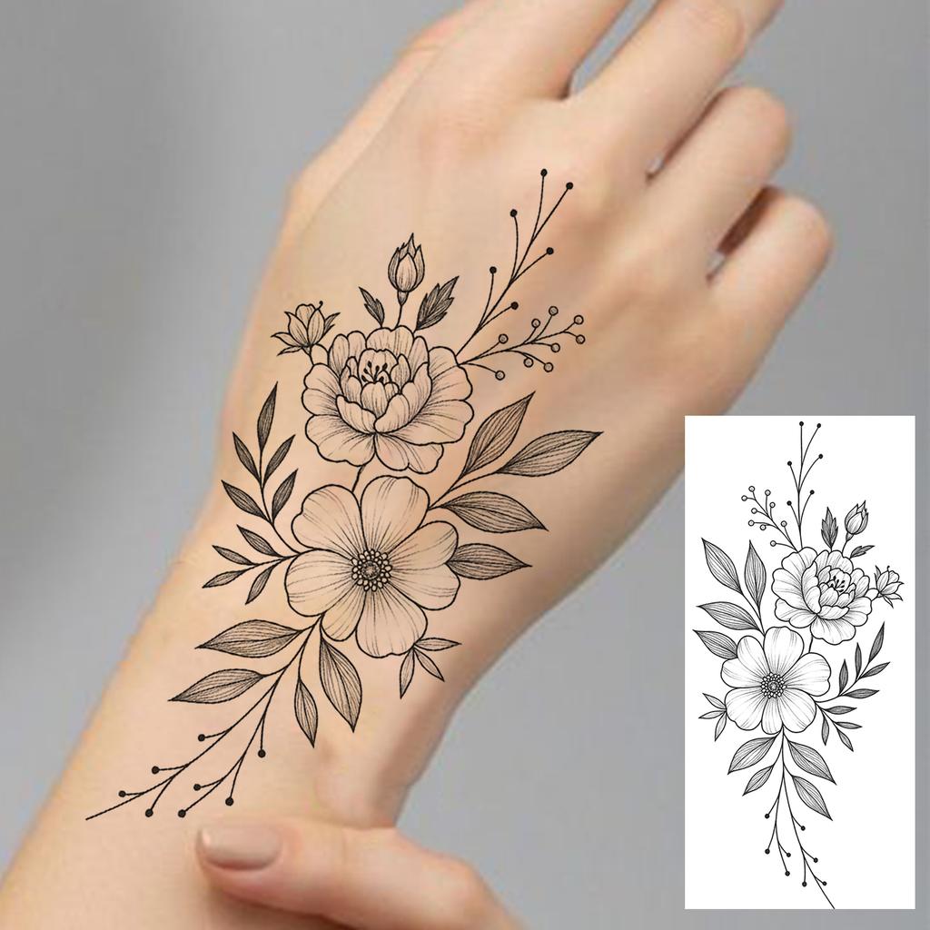 1 Blatt Totenkopf Schmetterling Rose Temporäre Tattoos Für Frauen Männer Hände Fuß Nacken,Temp Fake Tattoo Aufkleber Langanhaltend Wasserdicht