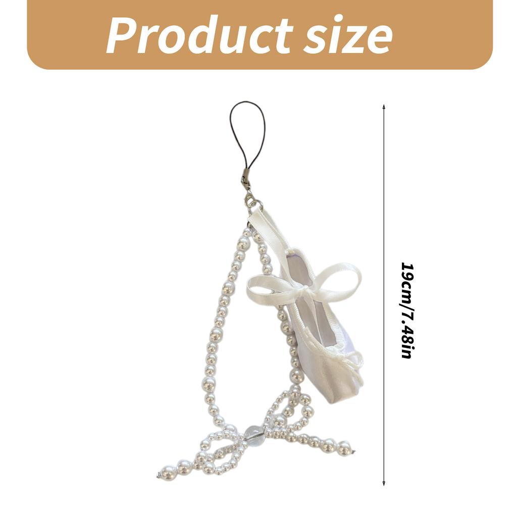 Elegant Pearls Ballet Shoe Phone Charm Handmade Sturdy Pendant for Phone and Bag Versatile Use Fashion Accessory