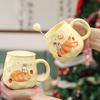 Cream Style Ceramic Mug High Value Drinking Water Cup Pinch Pattern Cup with Lid Spoon Coffee Cup Cute Event Gift Cup