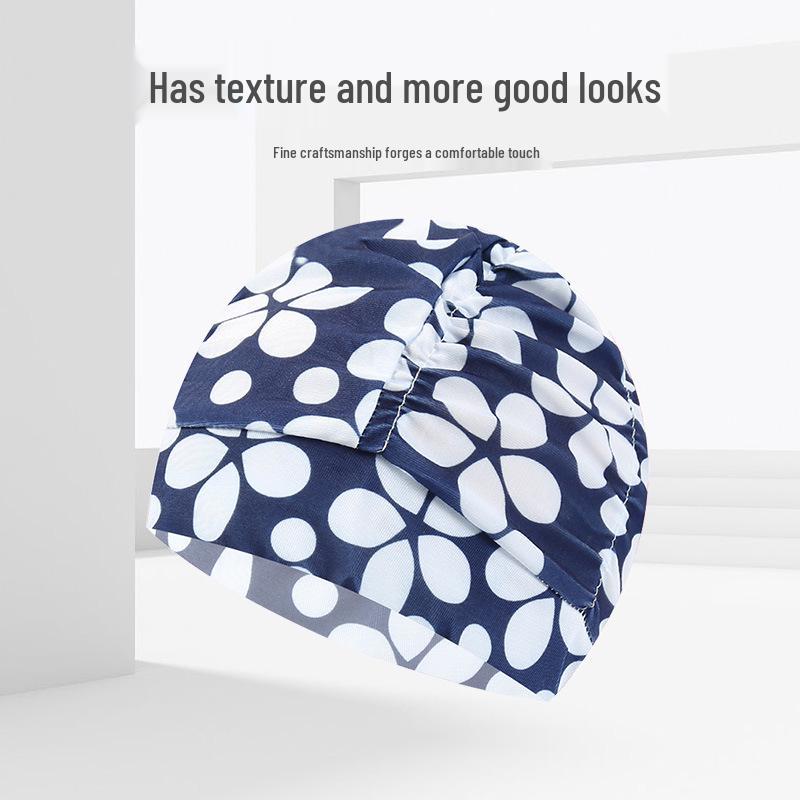 Dámská květinová plisovaná plavecká čepice nadměrné velikosti - Nepřiléhavý střih, Jednobarevná, Módní látkový design