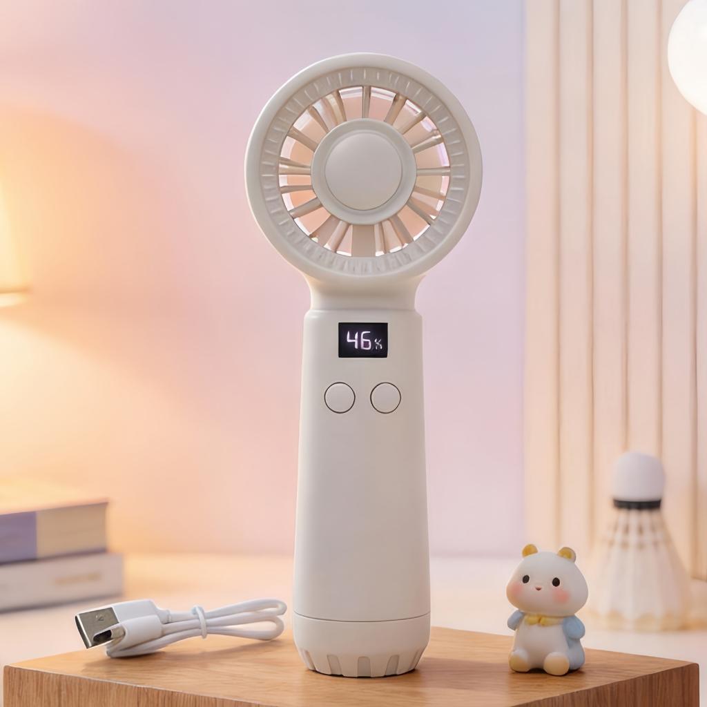Simple Handheld Intelligent Digital Display Fan with 99-speed Wind Adjustment for Cooling In Summer and USB Charging Function