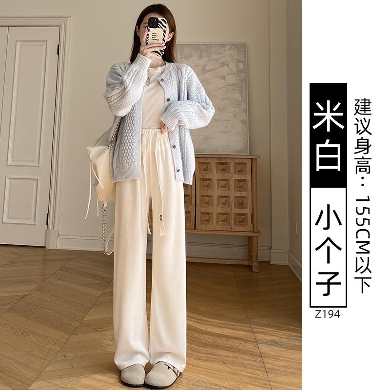 Corduroy wide-leg pants women's autumn new drape fleece knitted small straight casual coffee pants