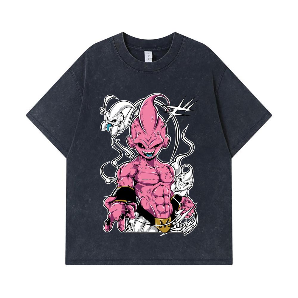 275 GSM Washed T-shirts 100% Cotton Dragon Ball V12 Majin Buu Print Unisex Heavy Cotton T Shirt