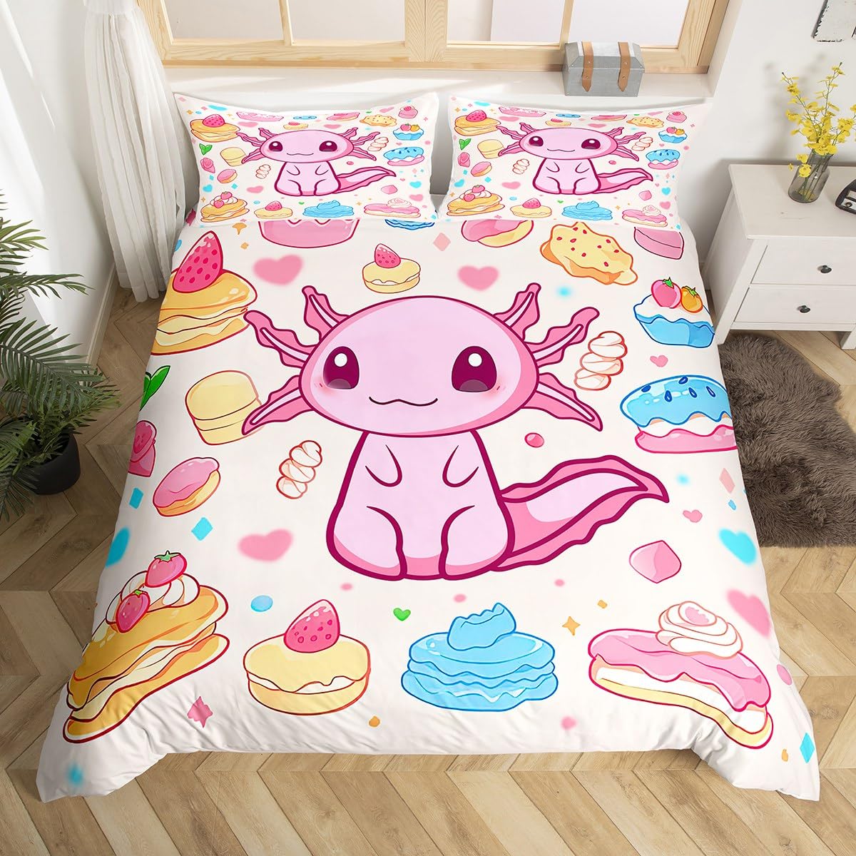 Пододеяльник с изображением мультяшного аксолотля размера Queen — фото 5