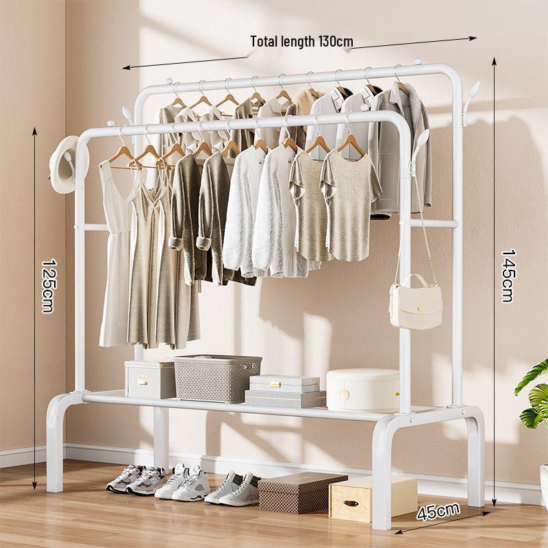 Indoor Double-Rod Floor-Standing Clothes Rack for Balcony or Bedroom